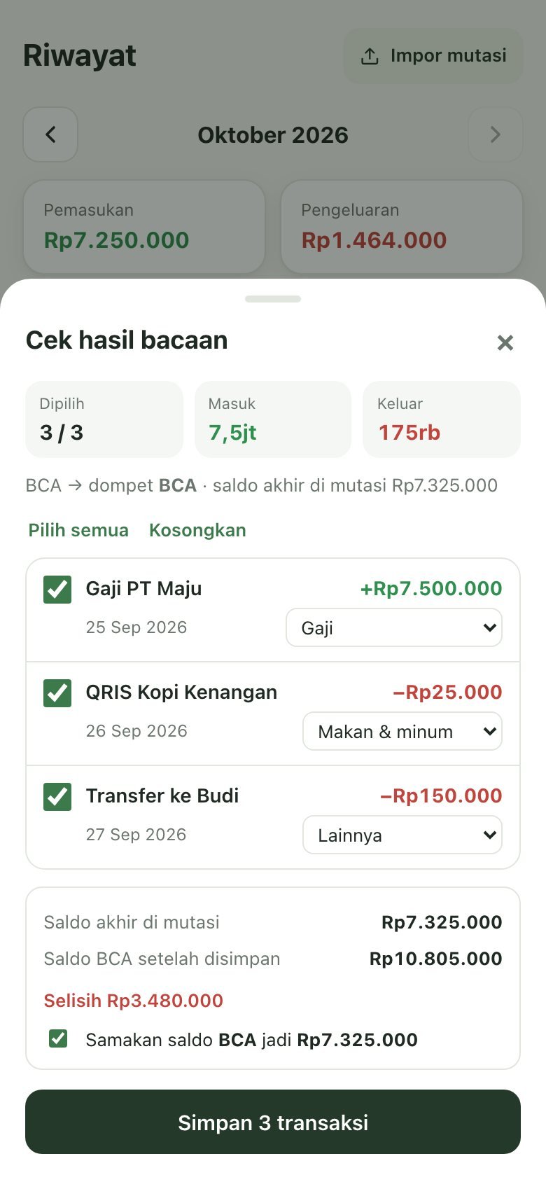 Impor mutasi: Dibaca AI, dobel dilewati, saldo dicek